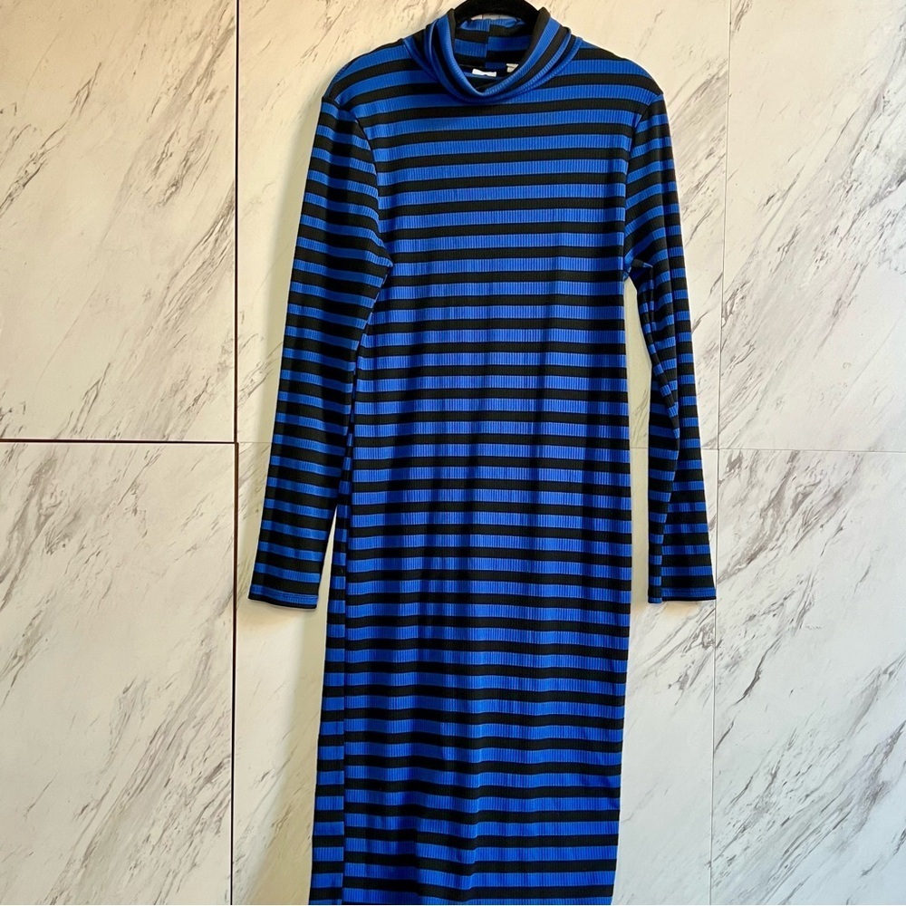 COLLUSION Stripe Turtleneck Bodycon Long Sleeve Maxi Dress SZ 12